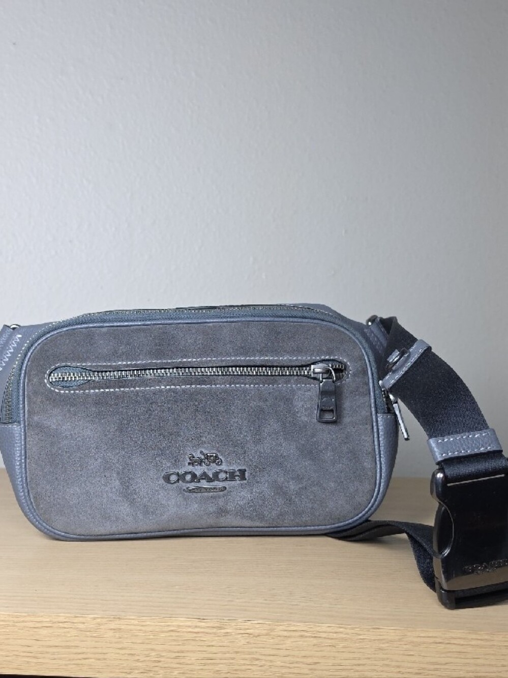 Coach Elias Belt Bag CP084 Industrial Grey Suede Leather Sling Crossbody Pack
